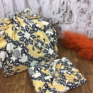 FUROSHIKI - Cotone BIOLOGICO - Tessuti riutilizzabili per confezioni regalo Carta regalo natalizia a spreco zero - Cervo dorato, Arabeschi, Mantra geometrico