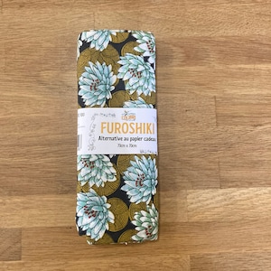 FUROSHIKI: Confezione REGALO in tessuto riutilizzabile, foglie di fiori di ninfea senape Alternativa ecologica in cotone per regali