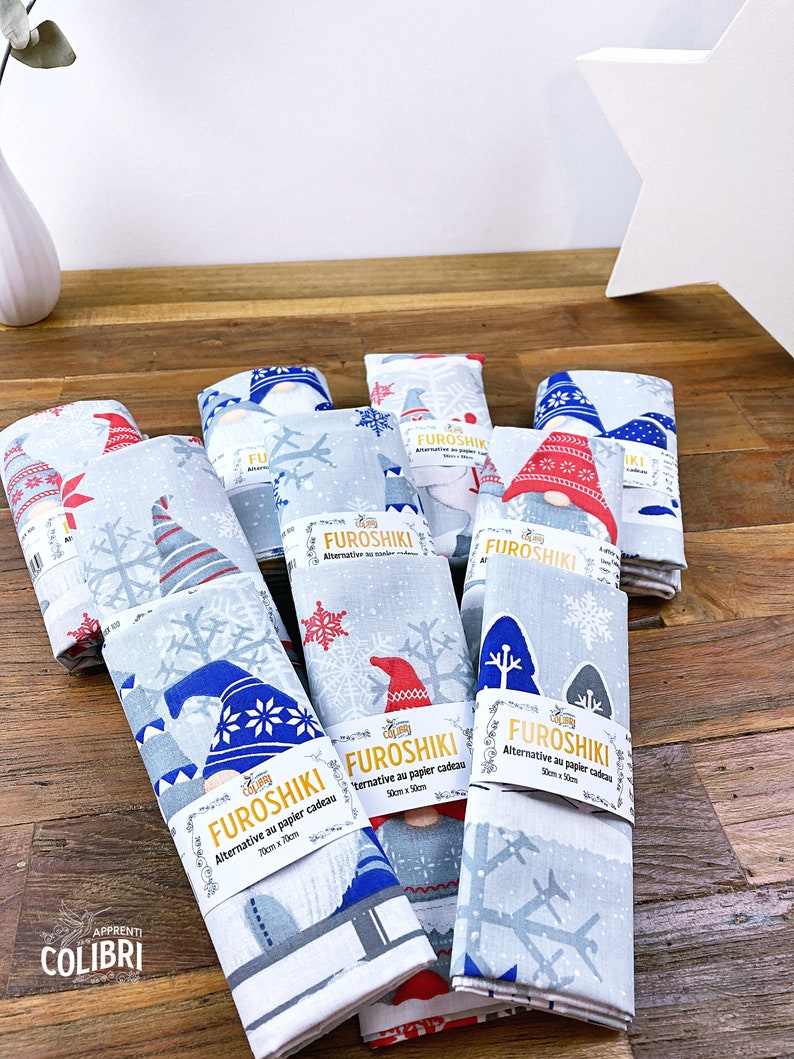 LOT de FUROSHIKI : l'emballage CADEAU en tissu réutilisable, Alternative au papier cadeau en tissus pour Noël image 4