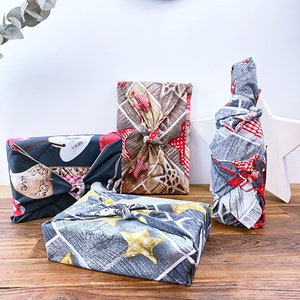 LOT de FUROSHIKI : l'emballage CADEAU en tissu réutilisable, Alternative au papier cadeau en tissus pour Noël image 5