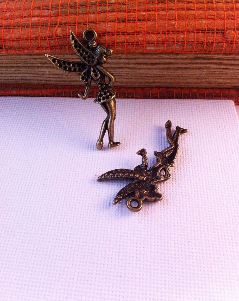 124 charm pendants Tinkerbell bronze color with holes for rhinestones