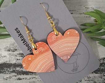 Aboriginal designed sublimation earrings artwork heart mauve apricot peach