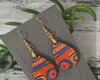 Aboriginal designed sublimation earrings orange blue