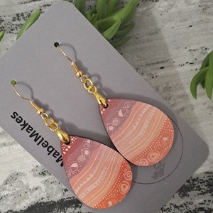 Aboriginal designed sublimation earrings tear drop mauve apricot/peach image 1
