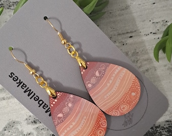 Aboriginal designed sublimation earrings tear drop mauve apricot/peach