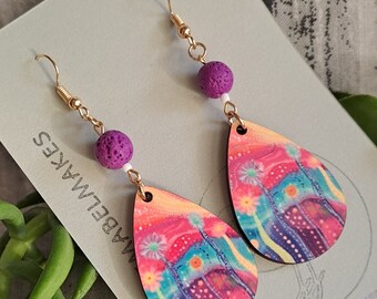 Aboriginal designed sublimation earrings  teardrop bright happy with bead