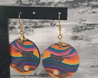 Aboriginal art designed sublimation earrings rainbow round