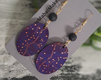 Aboriginal designed sublimation earrings  purple oval modern artwork