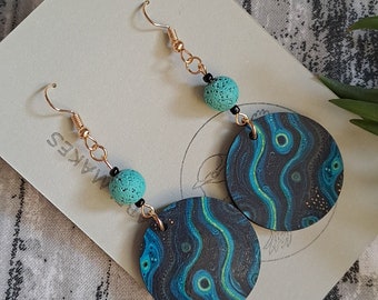 Aboriginal designed sublimation earrings  round sea with aqua bead