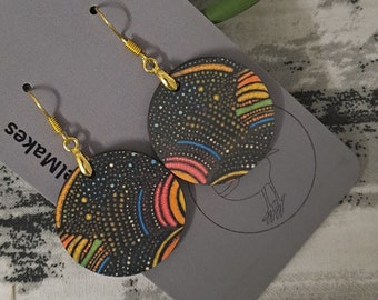 Aboriginal art designed sublimation earrings rainbow dots round