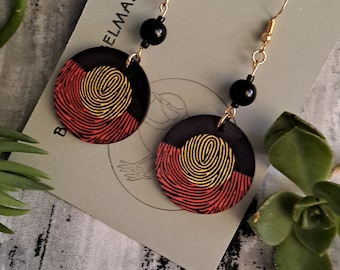 Aboriginal designed sublimation earrings flag round with bead