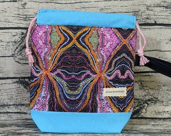 Aboriginal Dreamtime fabric drawstring project bag