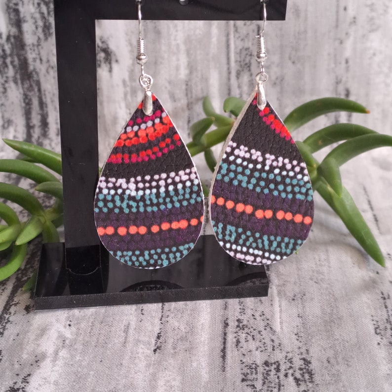 Aboriginal dot art design Faux leather earrings image 4