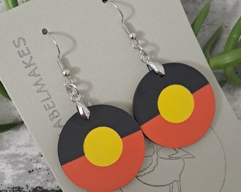 Aboriginal designed sublimation earrings, round Aboriginal flag