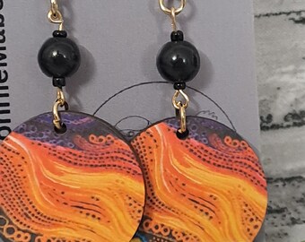 Aboriginal art designed sublimation earrings blue purple yellow  circle round