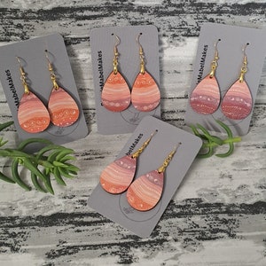 Aboriginal designed sublimation earrings tear drop mauve apricot/peach image 3