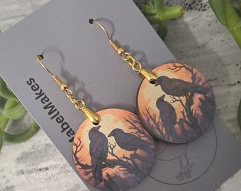 Black crows sublimation earrings round