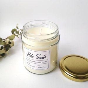 Palo Santo Candle – Natural Soy Wax – Handmade Gift – Calming Aroma – Luxury Scented Candle – Vegan candle in glass jar, Buy 2, Save 20%