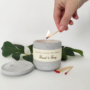 Handmade honey and almond soy candle in concrete jar - Natural aromatherapy aroma, Buy 2, Save 20%