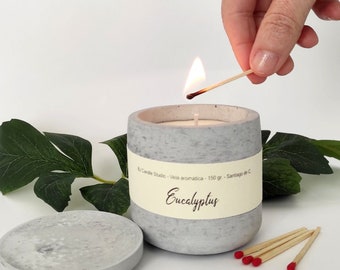 Eucalyptuskaars sojawas in betonnen pot - Natuurlijke kaars met fris aroma, 2 kopen, 20% korting