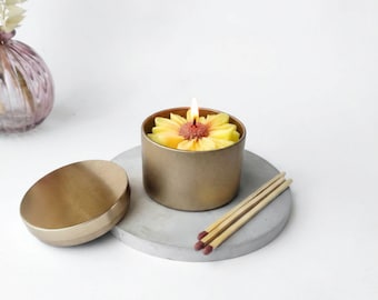 Vela de soja con girasol – Vela floral hecha a mano – Regalo para ella – Decoración de verano para el hogar