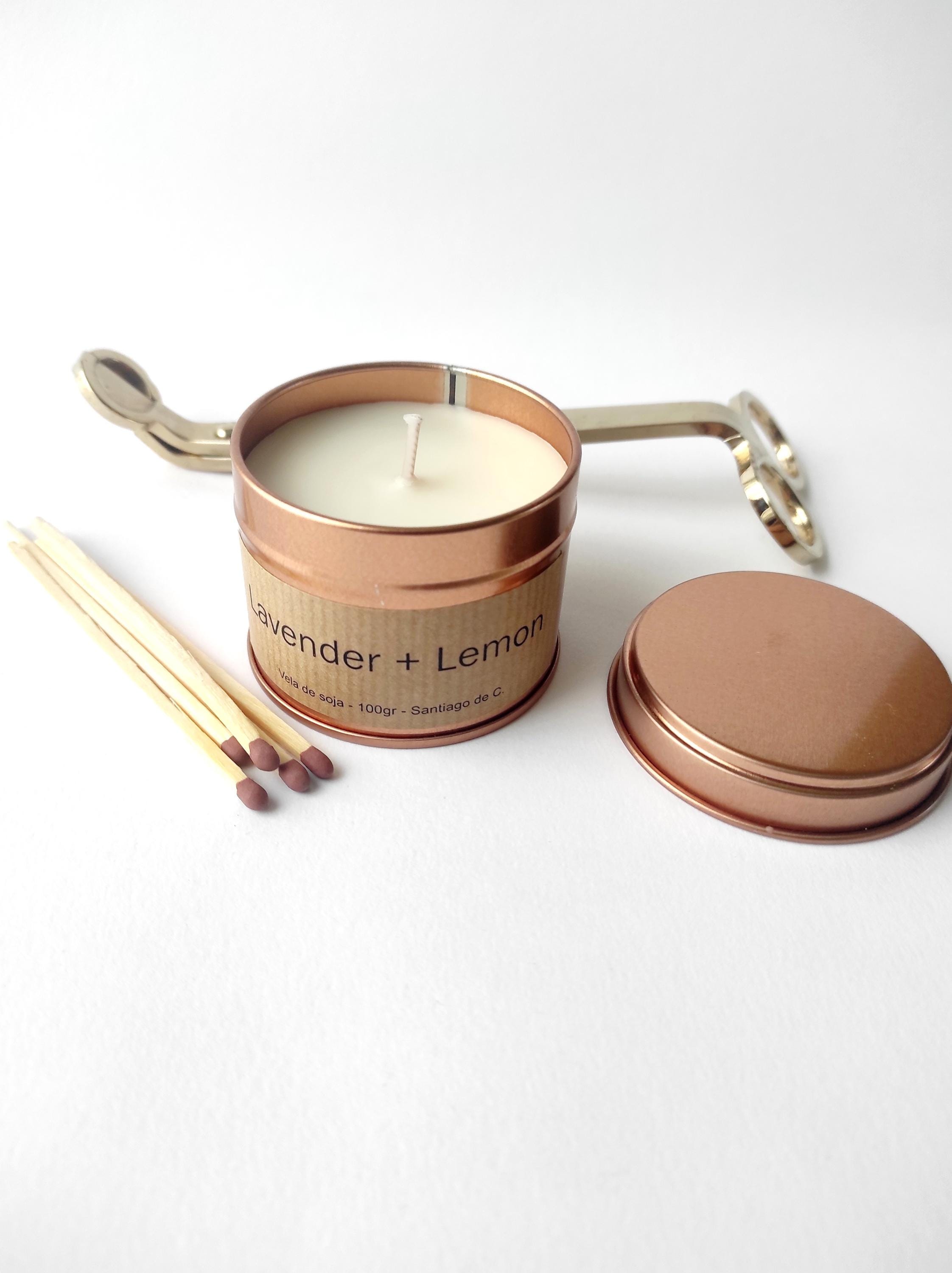 Travel candle Lemon and Lavender scented in 100 gr tin, Natural soy wax candle, Cozy home decor, Buy 2, Save 20%