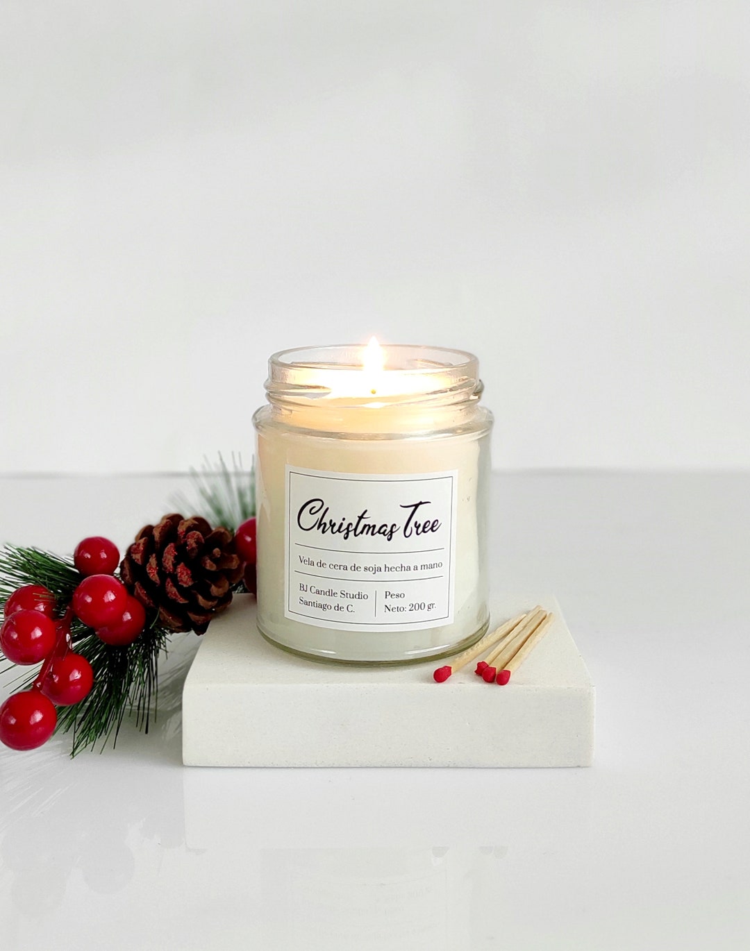Christmas Tree Scented Soy Candle, 7 Oz Mason Jar Christmas Candle Gift, Natural Wax Aromatic