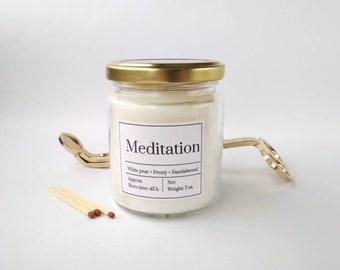 Soy Meditation Candle, Vegan Wax, Aromatherapy Spa Gift