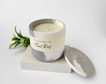 Hand poured scented candle in concrete vessel, Fresh scent, All handmade, 150gr candle for modern and minimalist home decor, Buy 2, Save 20%
