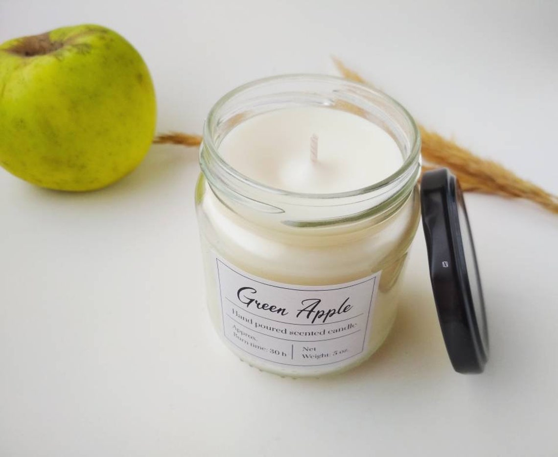 Green Apple natural wax scented candle Fruity candle in 5 oz Etsy
