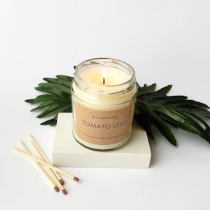 Vela de soja con hojas de tomate – Aroma fresco a jardín – Regalo ecológico – Vela vegana hecha a mano