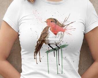 Watercolour Robin T-Shirt Christmas Bird Tshirt Xmas Robin - Etsy