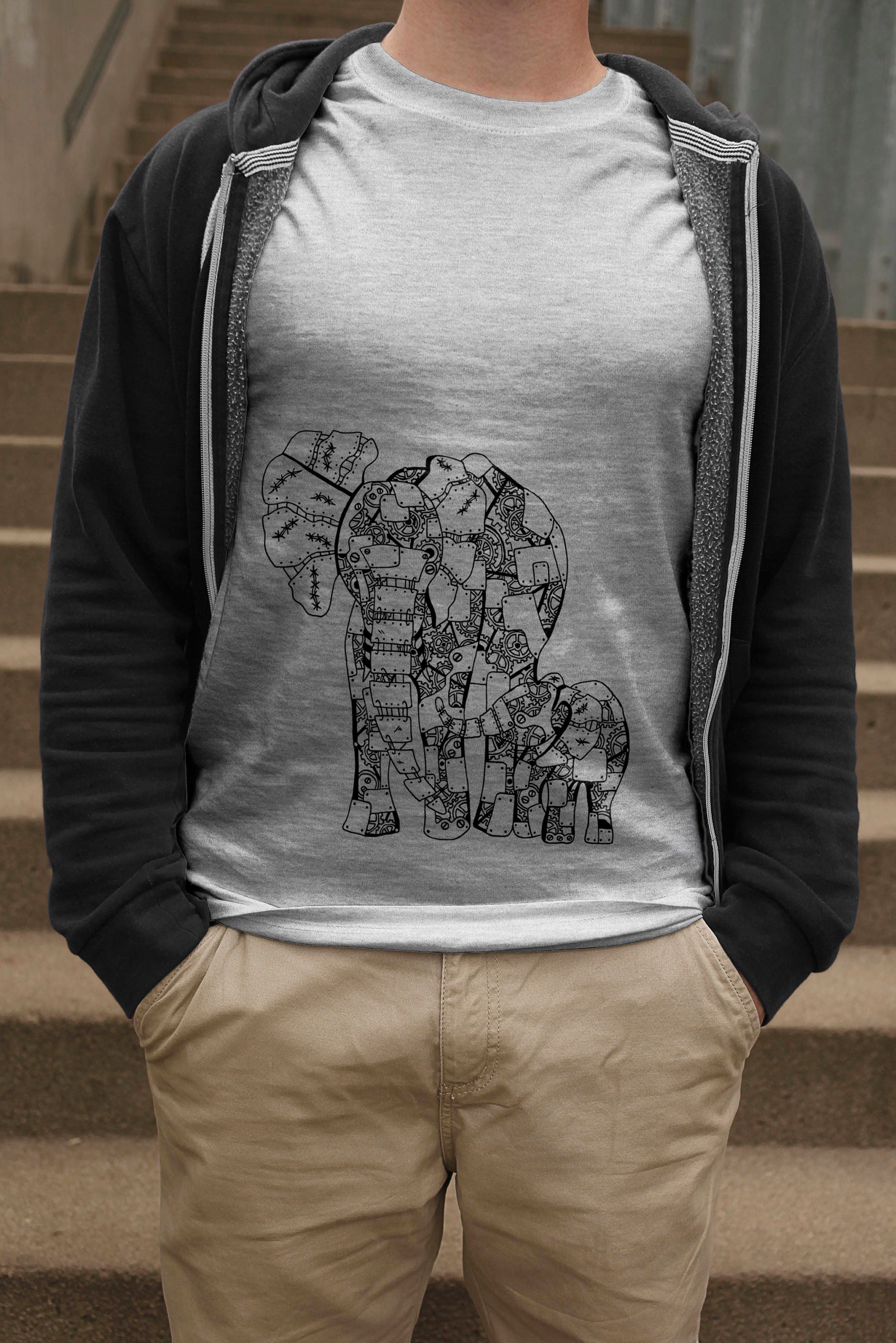 Image of Mens Elephant T-Shirt, Steampunk Elephants Tee, Machine Nellie Shirt, Lover Gift, Boyfriend Birthday Top