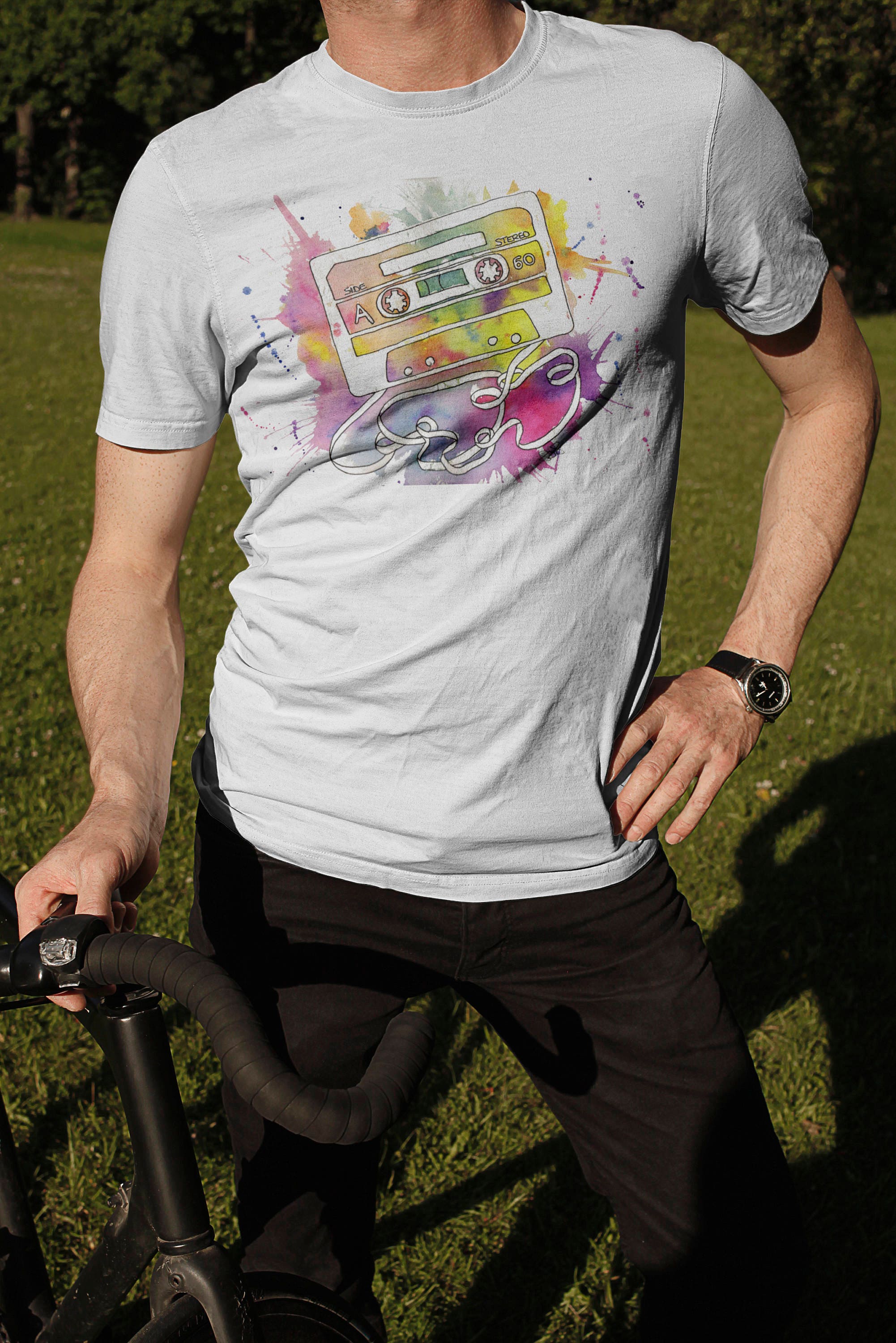 Image of Rainbow Cassette T-Shirt, Vintage Music Tee, Retro Musical Shirt, Tape Tshirt, Lover Present, Present Gift