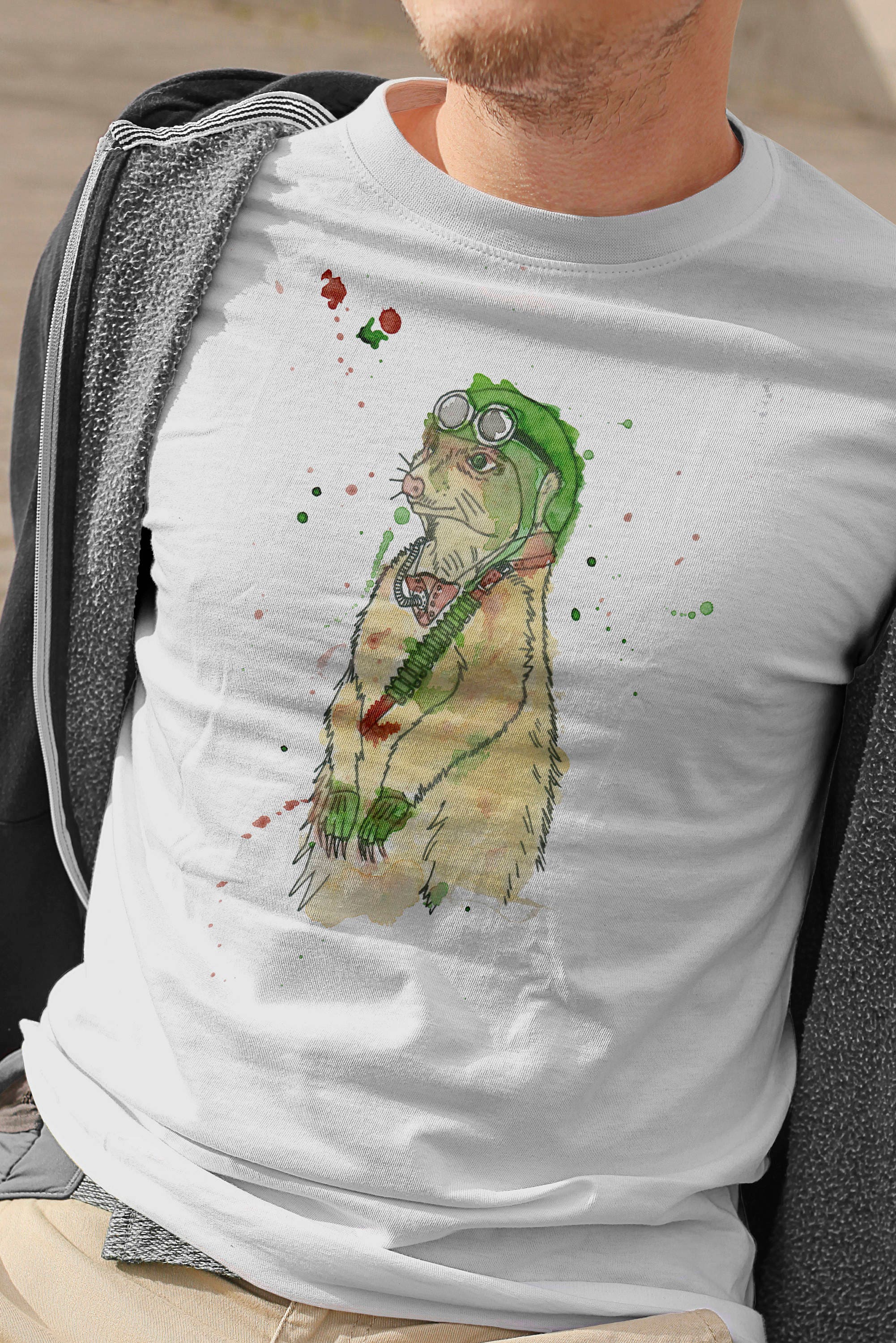 Image of Mens Meerkat T-Shirt, Steampunk Tshirt, Pilot Shirt, Lover Gift, Military Tee, Gifts For Him, Man