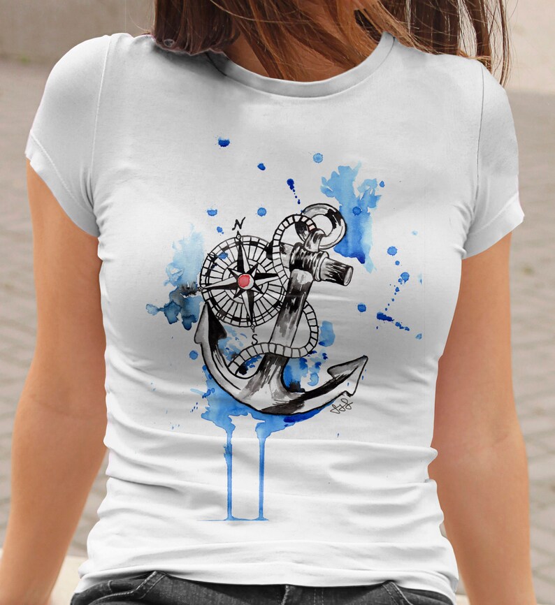 Watercolour Anchor Tshirt Womens Nautical Tshirt Ladies Etsy