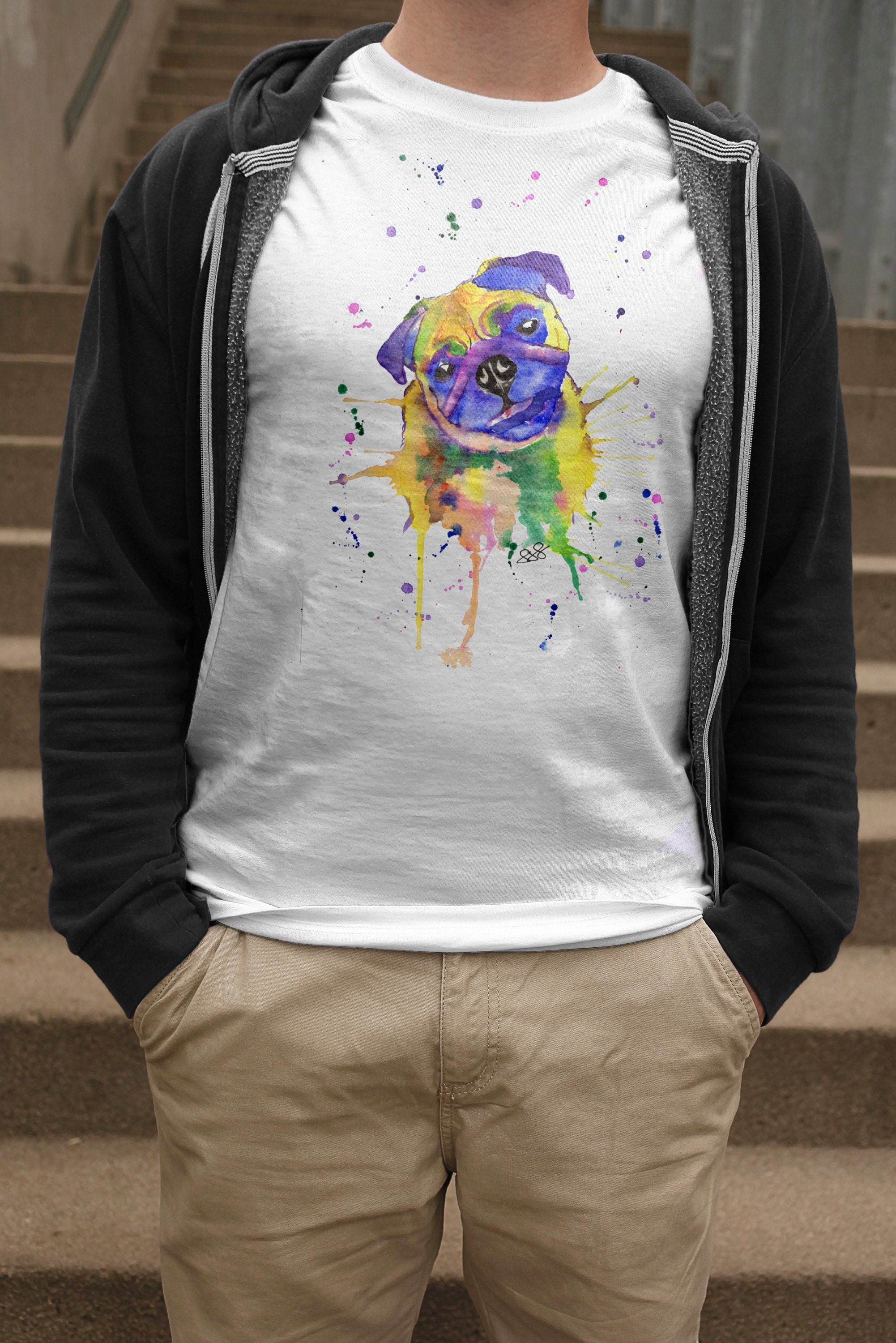 Image of Mens Pug T-Shirt, Dog Lover Tshirt, Puppy Shirt, Abstract Gift, Present, Gifts For Him, Man Gifts