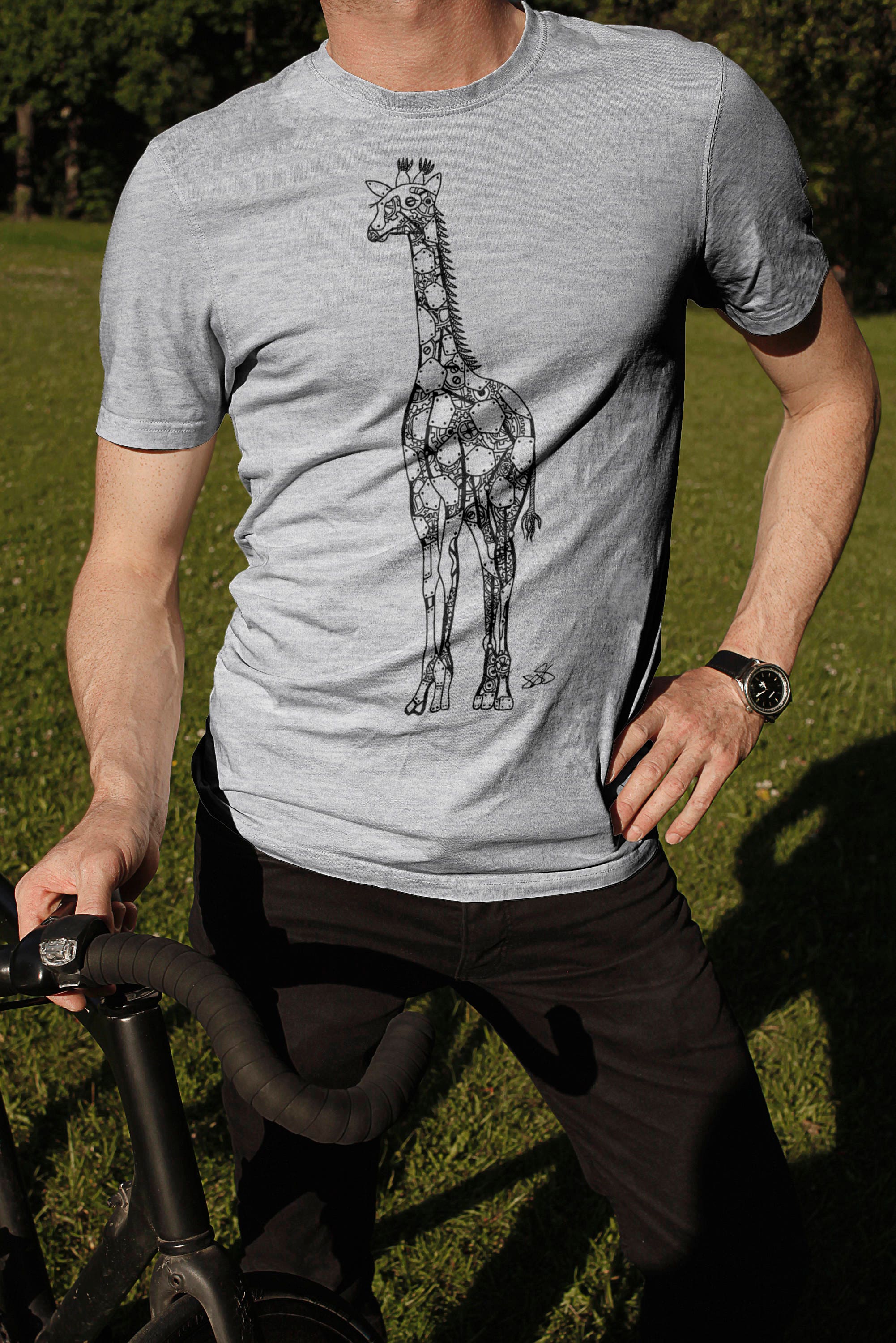 Image of steampunk Giraffe T-Shirt, Clockwork Animal Shirt, Lover Gift, Mens Tee, Zoo Creature Top, Gifts For Him, Birthday Christmas