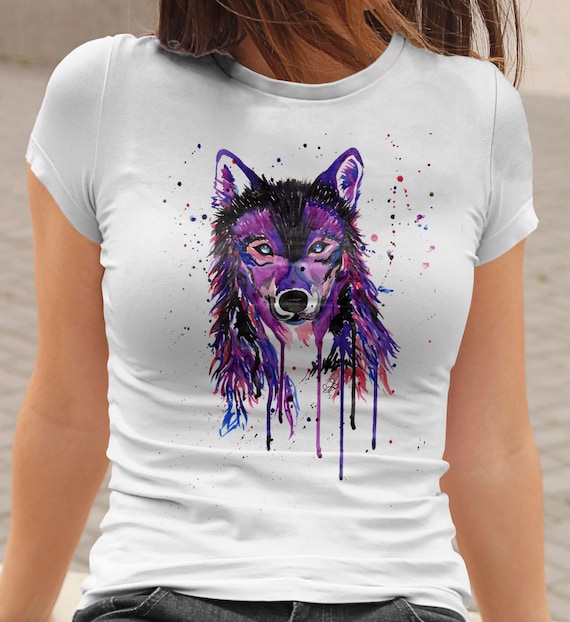 Purple Wolf T-shirt Watercolour Wolves Tshirt Ladies Wolf | Etsy