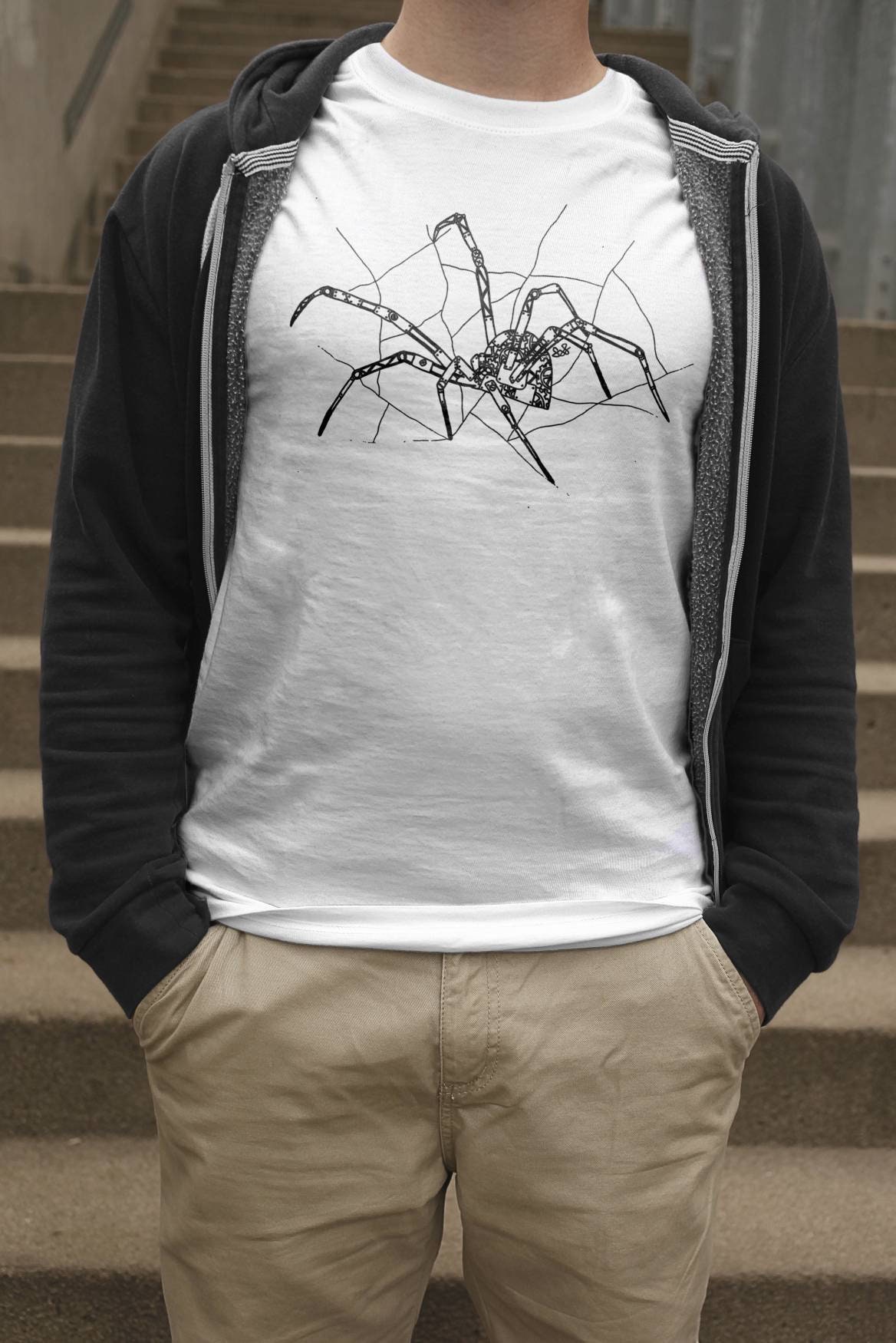 Image of Mens Spider T-Shirt, Steampunk Arachnid Tee, Machine Bug Shirt, Lover Gift, Husband Birthday Boyfriend Brother Uncle Top
