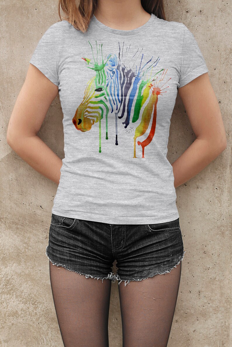 Rainbow Watercolour Zebra Tshirt Womens Zebra Tshirt Multi Etsy UK