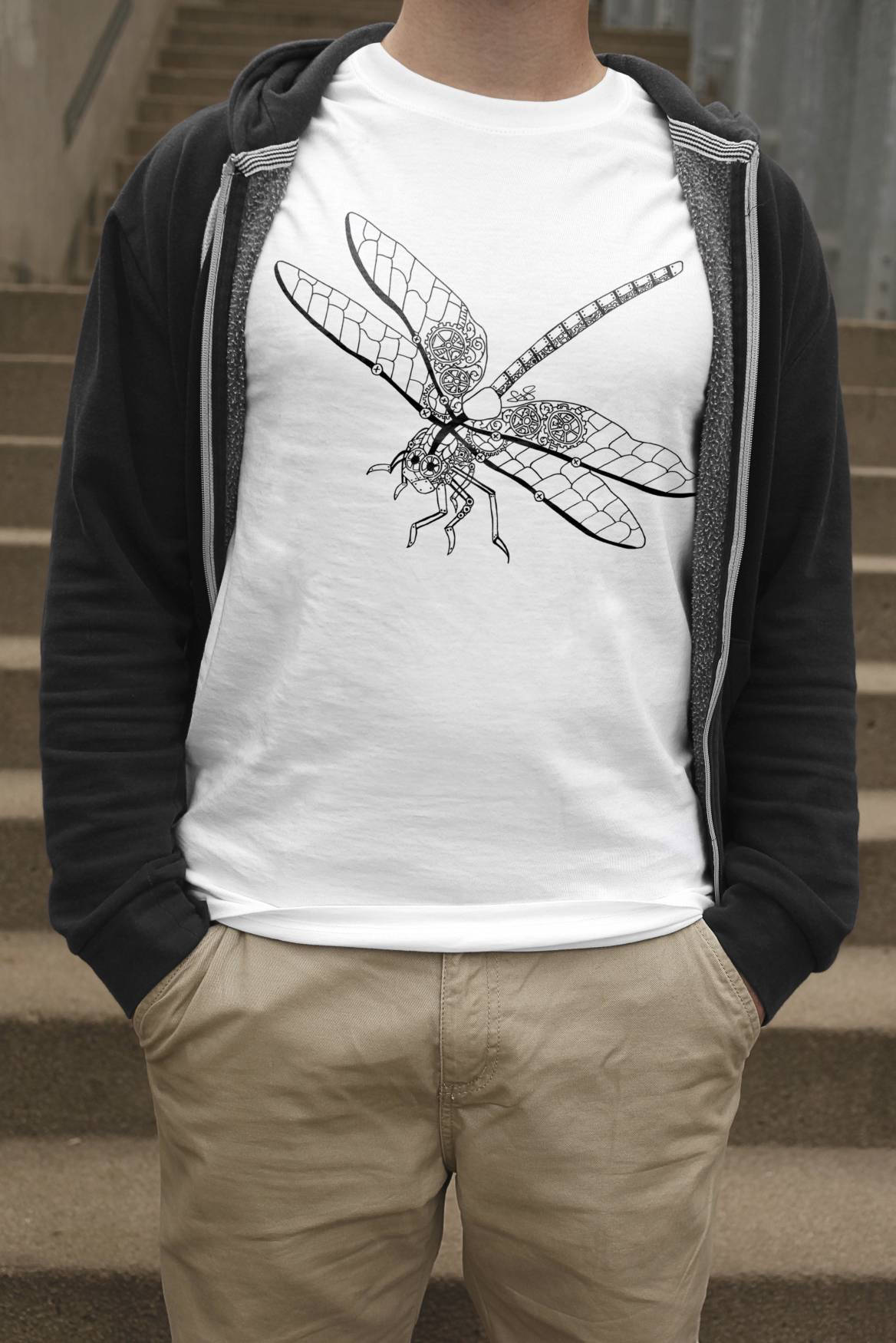 Image of Mens Dragonfly T-Shirt, Steampunk Tee, Machine Bug Shirt, Lover Gift, Husband Birthday Boyfriend Brother Uncle Top