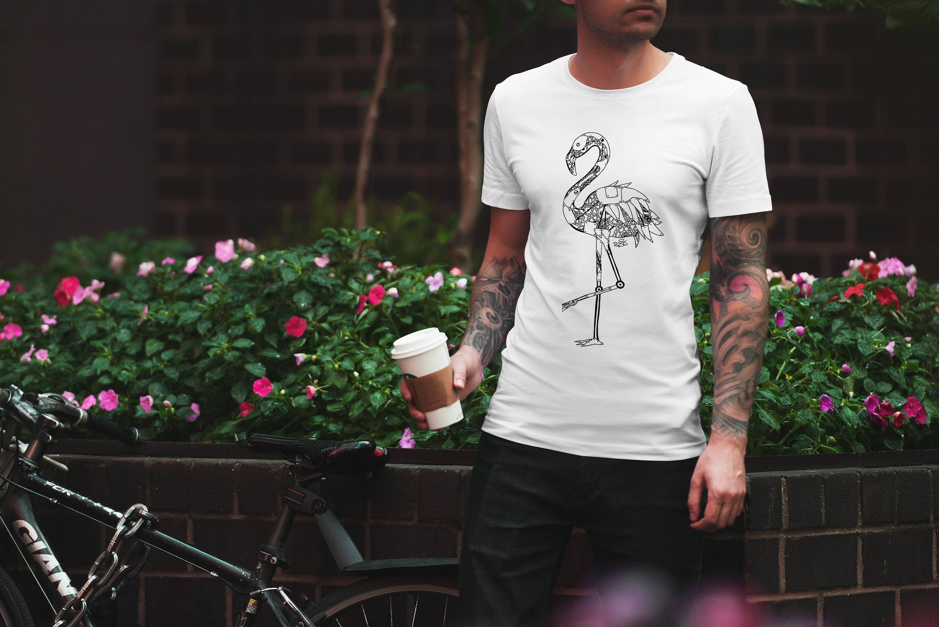 Image of Robot Flamingo T-Shirt, Steampunk Tee, Lover Shirt, Gifts For Lovers, Machine Bird Mechanical
