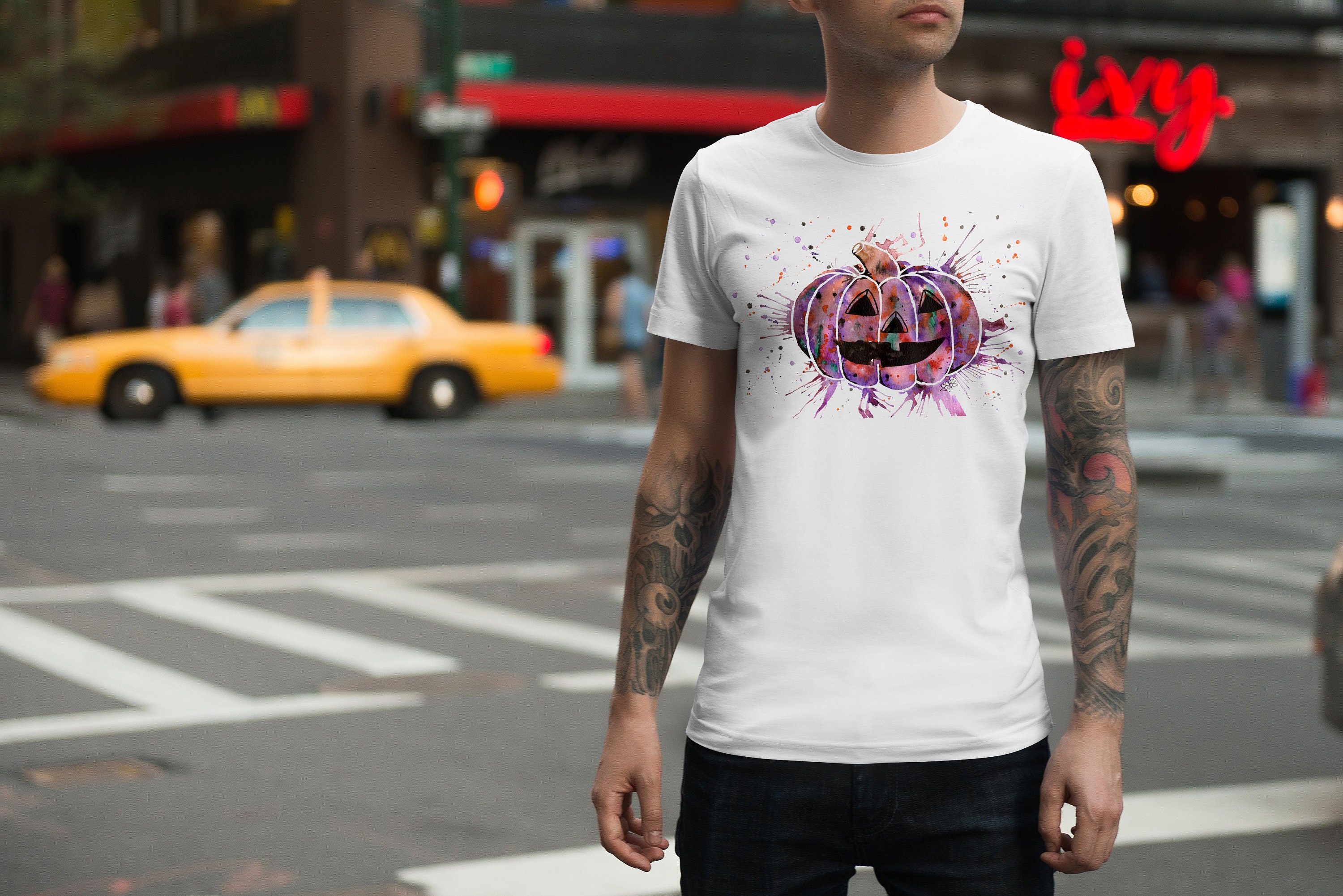 Image of Purple Pumpkin T-Shirt, Halloween Lover Gift, Tshirt, Jack-O-Lantern Shirt, Lover, Abstract Art