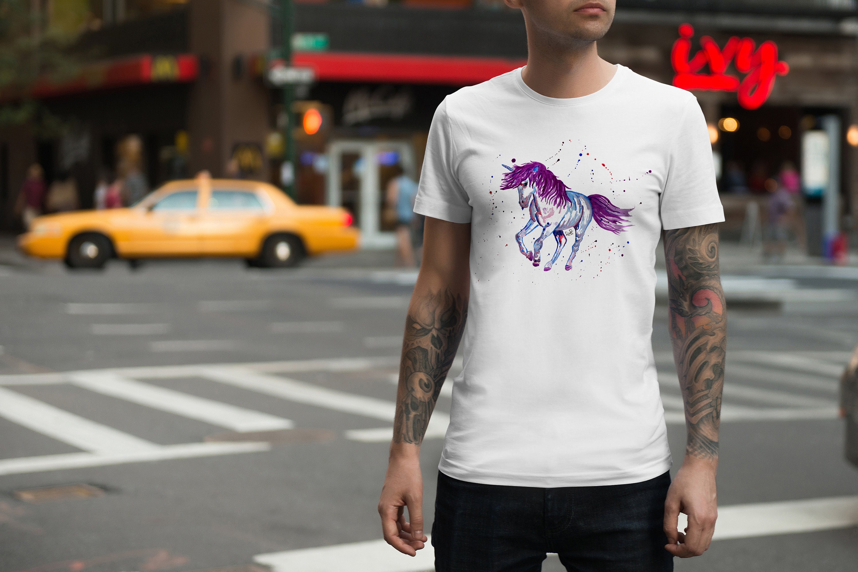 Image of Purple Unicorn T-Shirt, Blue Tee, Lover Gift, Men's Birthday Abstract Top, Mythical Creature Tshirt, Celeste