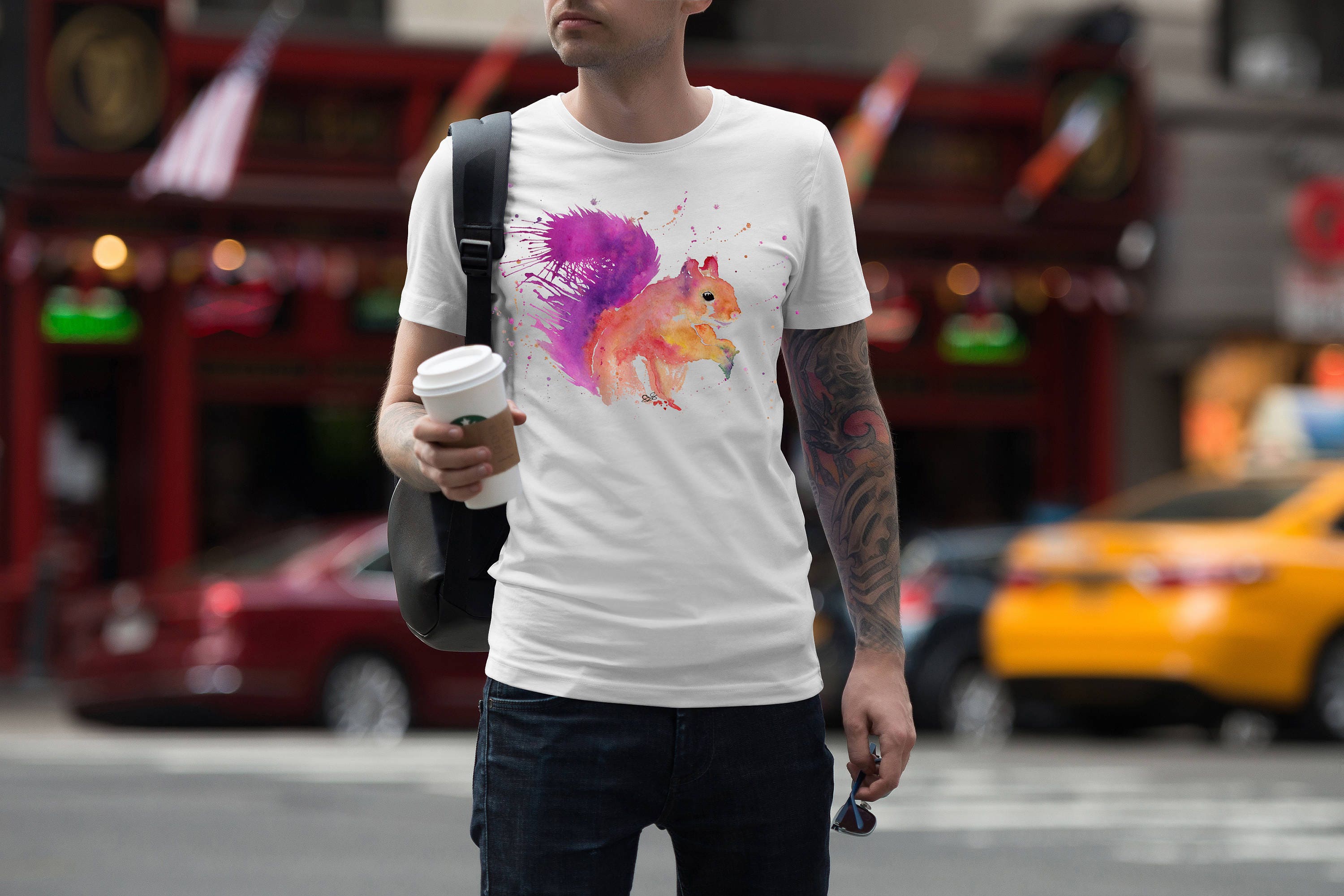 Image of Mens Squirrel T-Shirt, Red Tshirt, Purple Shirt, Pink Gift, Lover Present, Gifts For Him, Man