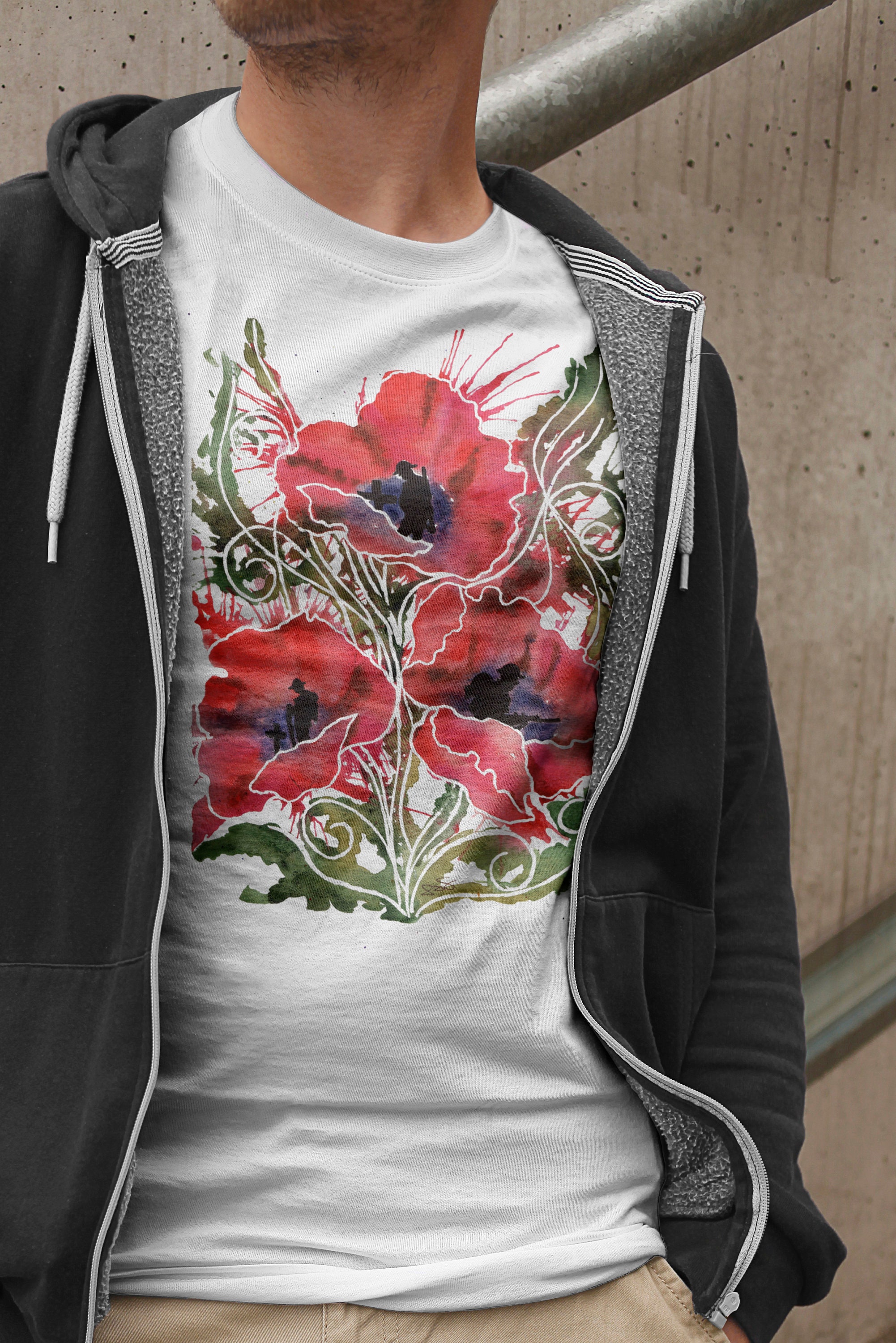 Image of Mens Remembrance Poppy T-Shirt, Tommy Soldier World War Tshirt Tee Top