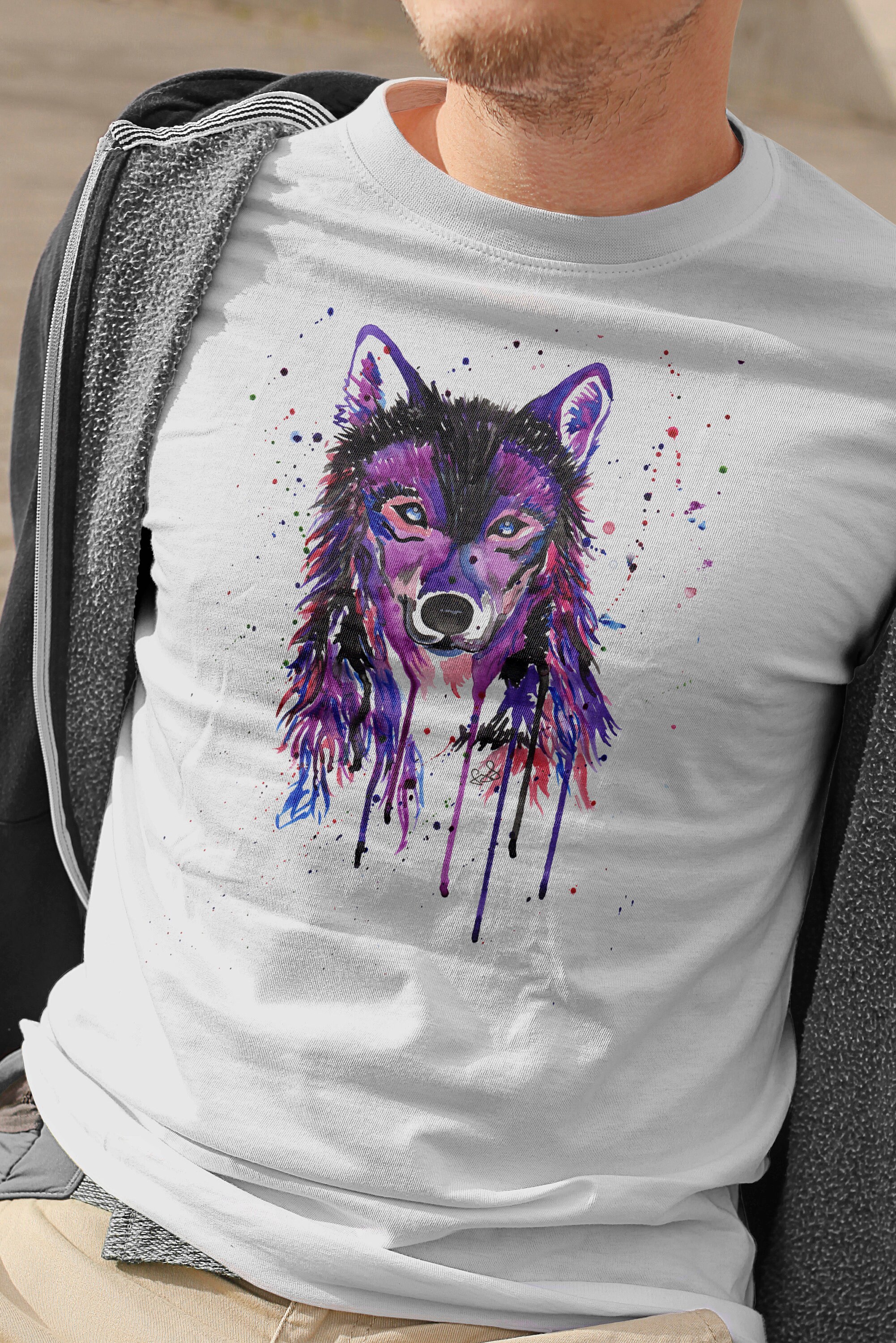 Mens Wolf Tshirt Purple Wolves Tshirt Wolf Lover Shirt Etsy