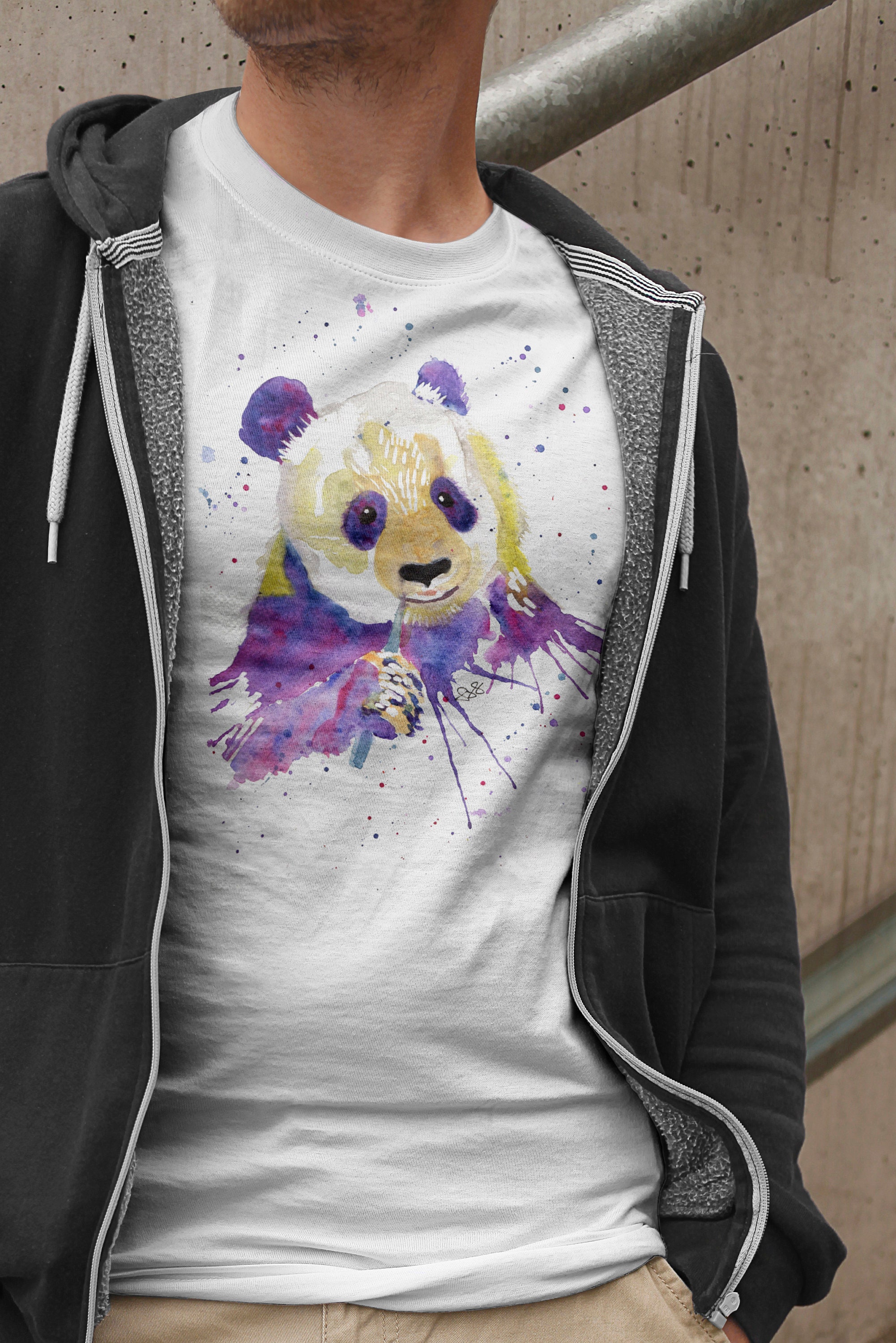 Image of Purple Panda T-Shirt, Abstract Tshirt, Watercolour Shirt, Gifts For Him, Lover Present, Bear Top, Fathers Day