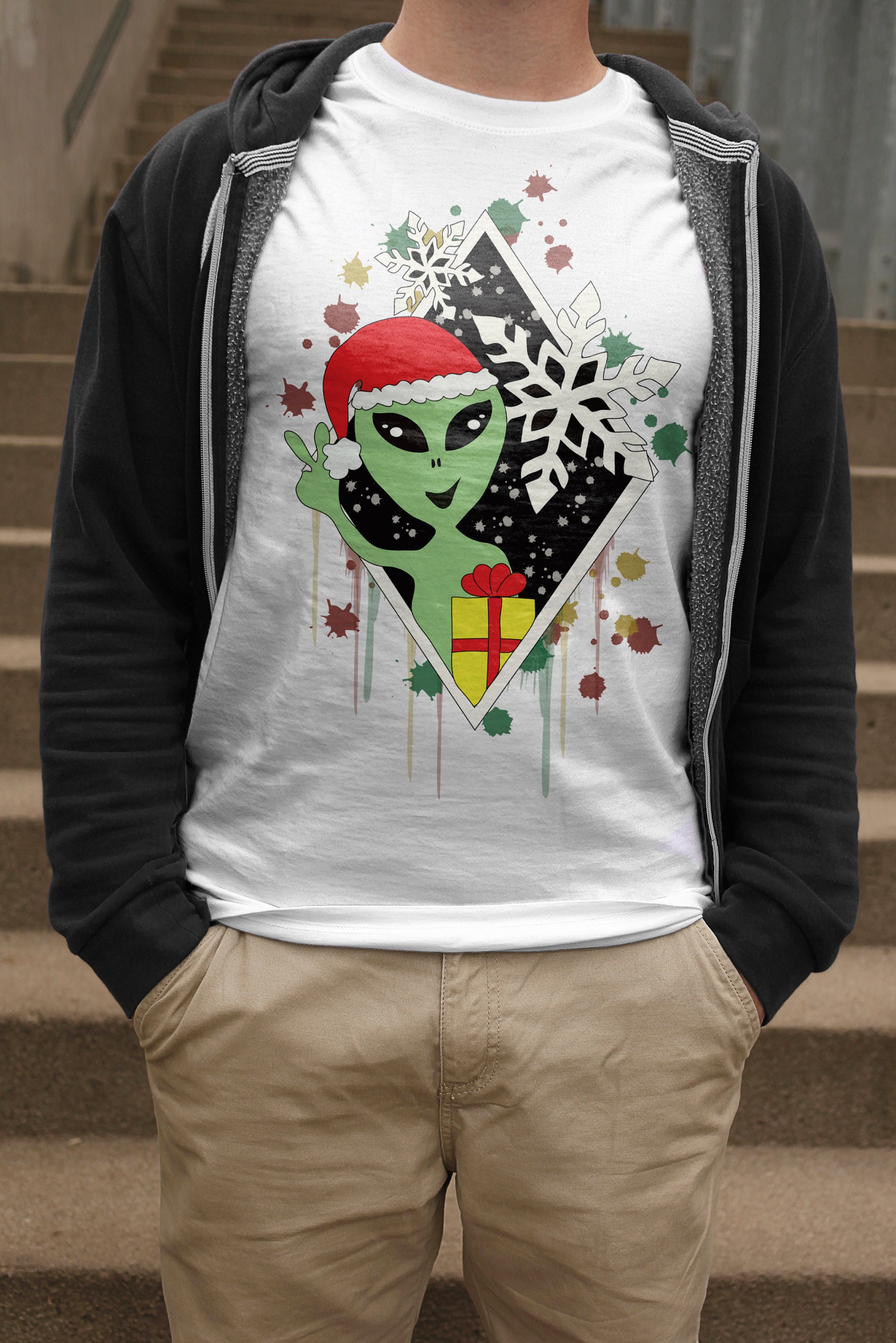Image of Christmas Alien T-Shirt, Xmas Ufo Tshirt, Holiday Et Shirt, Gifts For Him, Extra Terrestrial Lover Present